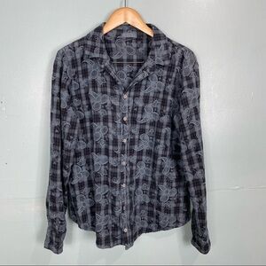 CP Shades M Blue Black Plaid Paisley Eyelet Embroidered Button Down‎ Shirt